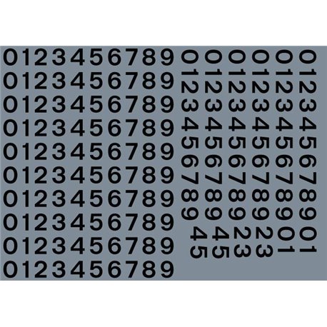 Numeric/alphabet sheet: black BR numbering (4mm