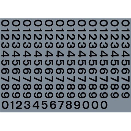 Numeric/alphabet sheet: black BR numbering (5mm
