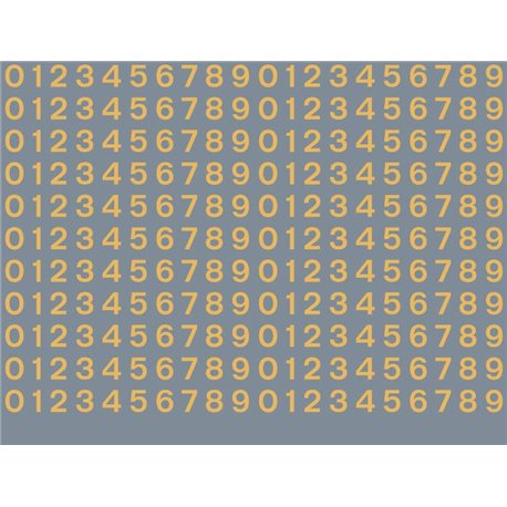 Numeric/alphabet sheet: old gold BR numbering (4mm