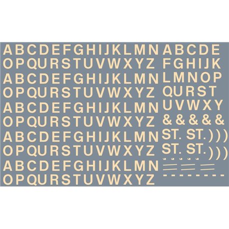 Numeric/alphabet sheet: cream BR lettering (5mm high)
