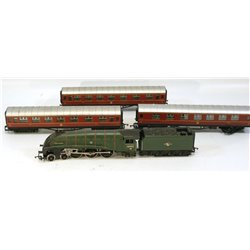 Hornby A4 Mallard in BR Green plus three Maroon Coaches . Used. OO Gauge 