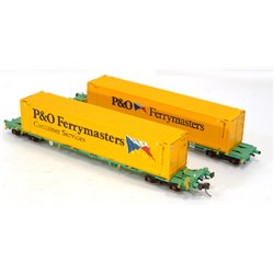 Bachmann Branchline 37-311 2 Intermodal bogie wagons with 2 20ft containers "P & O". Used. OO Gauge 