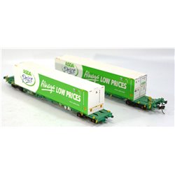 Bachmann Branchline 37-303 2 Intermodal bogie wagons with 2 20ft containers "ASDA" . Used. OO Gauge 