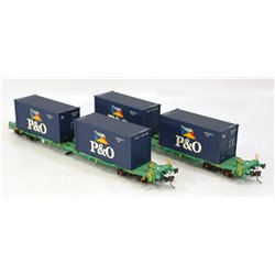 Bachmann Branchline 37-311 2 Intermodal bogie wagons with 2 20ft containers "P & O". Used. OO Gauge 