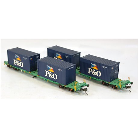 Bachmann Branchline 37-311 2 Intermodal bogie wagons with 2 20ft containers "P & O". Used. OO Gauge 