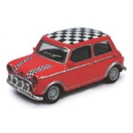 Mini Cooper - Red, Chequered roof and bonnet stripes