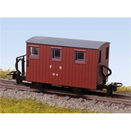 OO-9 - FR Quarryman Brake Van, Brown, No.6, Single Balcony